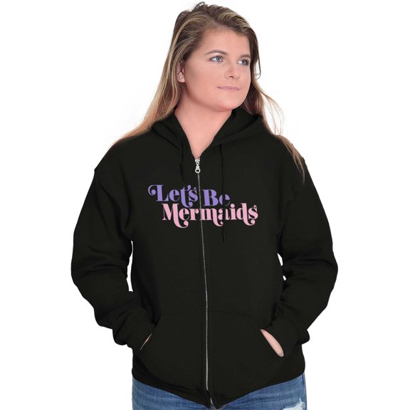 Let's Be Mermaids Cute Beach Day Womens Plus Size Graphic Zipper Hoodie Brisco Brands 2X