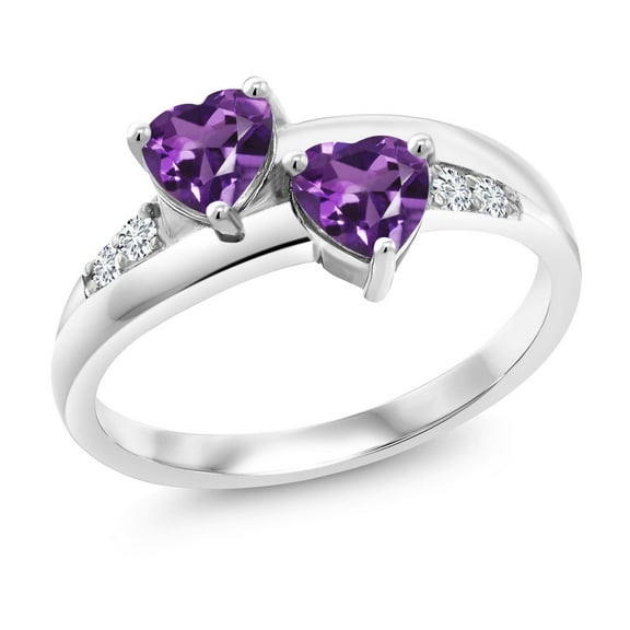 Gem Stone King 925 Sterling Silver Purple Amethyst and Lab Grown Diamond Ring | 0.88 Cttw | Heart Shape Gemstone Birthstone (Size 8)