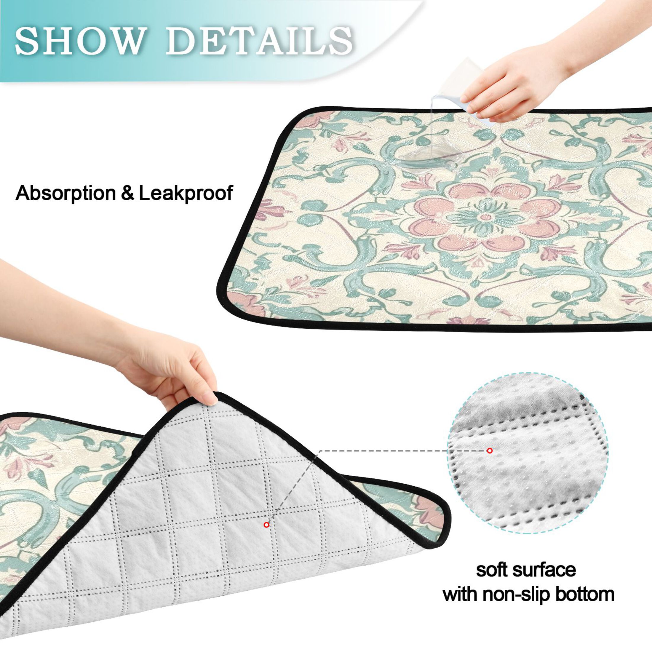 Qxltty Rose Red Boho Pattern Cat litter Pads Pet Set of 2 Diaper Mats Center Anti-leakage Layer Absorbent Soft and Comfortable