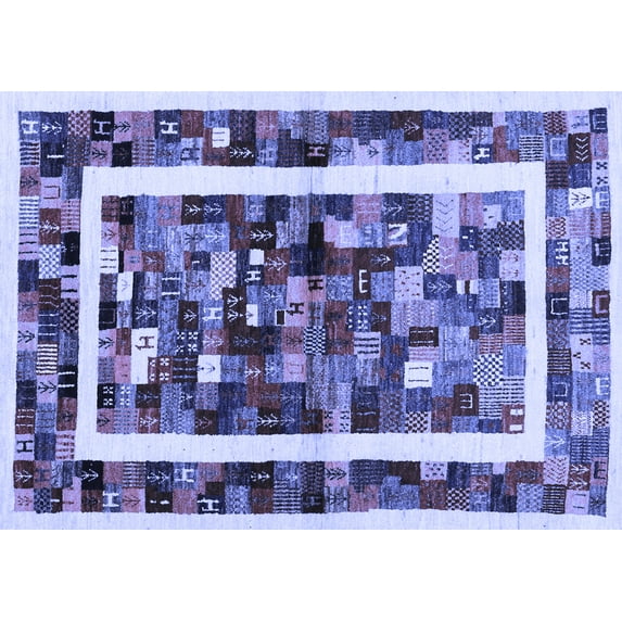 Ahgly Company Indoor Rectangle Abstract Blue Contemporary Area Rugs, 2' x 3'