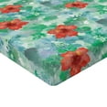 thumbnail image 4 of Ambesonne Tropical Fitted Sheet, Aquarelle Botany Hibiscus, Twin XL Size, Dark Coral Shamrock Green, 4 of 5
