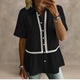 thumbnail image 2 of WGRFFH Womens Button Down Shirts V Neck Ruffle Tops Lapel Collar Shirt Contrast Trim Hollow Out Work Tops Summer Peplum Blouses Going Out Top Casual Collar Patchwork Short Sleeve T-Shirts Black, 2 of 7