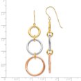 thumbnail image 2 of 14K Tri Color Gold Tri-color Triple Circle Dangle Earrings, 2 of 5