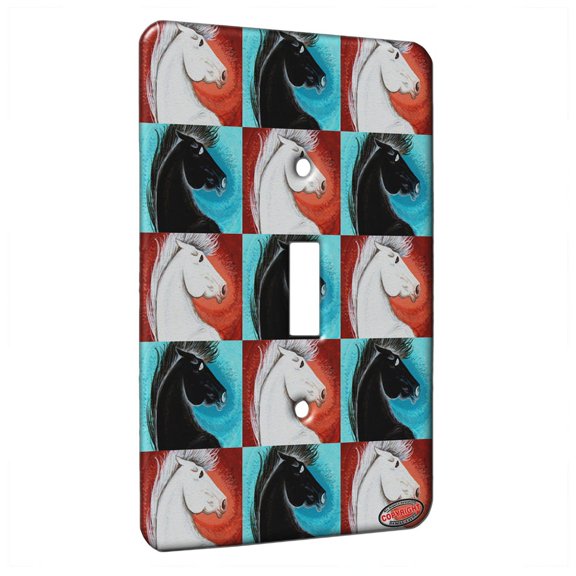 KuzmarK™ Single Gang Toggle Switch Wall Plate - White Andalusian Stallion Abstract Horse Pattern Art by Denise Every