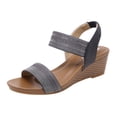 thumbnail image 2 of AXXD Black Boho Sandals for Women Summer Wedge New Thick Sole Round Toe Slope Heel Sandals For Middle Heel Embossed Mothers Day, 2 of 7