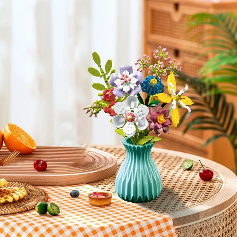 Flower Bouquet Sets Building Flowers with Vase for Adults