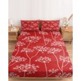 thumbnail image 2 of Full Size Fitted Sheet Set - Spring Flowers 3 Piece Bedding Sets 16" Deep Pocket Fitted Sheet with 2 Pillowcases, Retro Country Dandelion Floral Red Brushed Microfiber Hotel Luxury Bed Sheets, 2 of 9