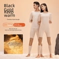 thumbnail image 2 of Conjunto de ropa interior térmica de cuello redondo de alta elasticidad con pantalones largos sin costuras de seda de cachemira negra y dorada, 2 of 5