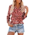 thumbnail image 1 of Ailaofu 3/4 Length Sleeve Womens Tops with Button Dressy Casual V Neck Summer Outfits Early Fall Fashion Clothes, 1 of 5
