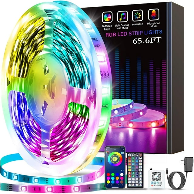 Shiyou-Lumières LED pour Chambre, Synchronisation Musicale Corde LED Contrôle par Application avec Télécommande, Bandes LED RGB pour Décoration de Chambre Cuisine Fête Maison (65,6 Pieds)