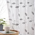 thumbnail image 4 of Leaf Sheer Curtains 84 Inches Long 2 Panels Grey Embroidered Sheer Curtains for Bedroom Light Filtering Neutral Floral Voile Rod Pocket Natural Botanical Faux Linen Drapes, 50x84 Gray on White, 4 of 5