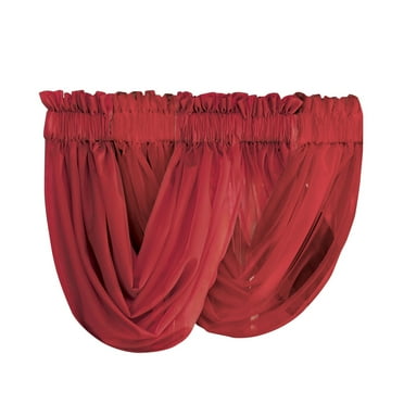 Collections Etc Scoop Two-Piece Rod Pocket Solid-Colored Sheer Valances for Windows, Decorative Accent and Added Privacy for Any Room in Home, Burgundy