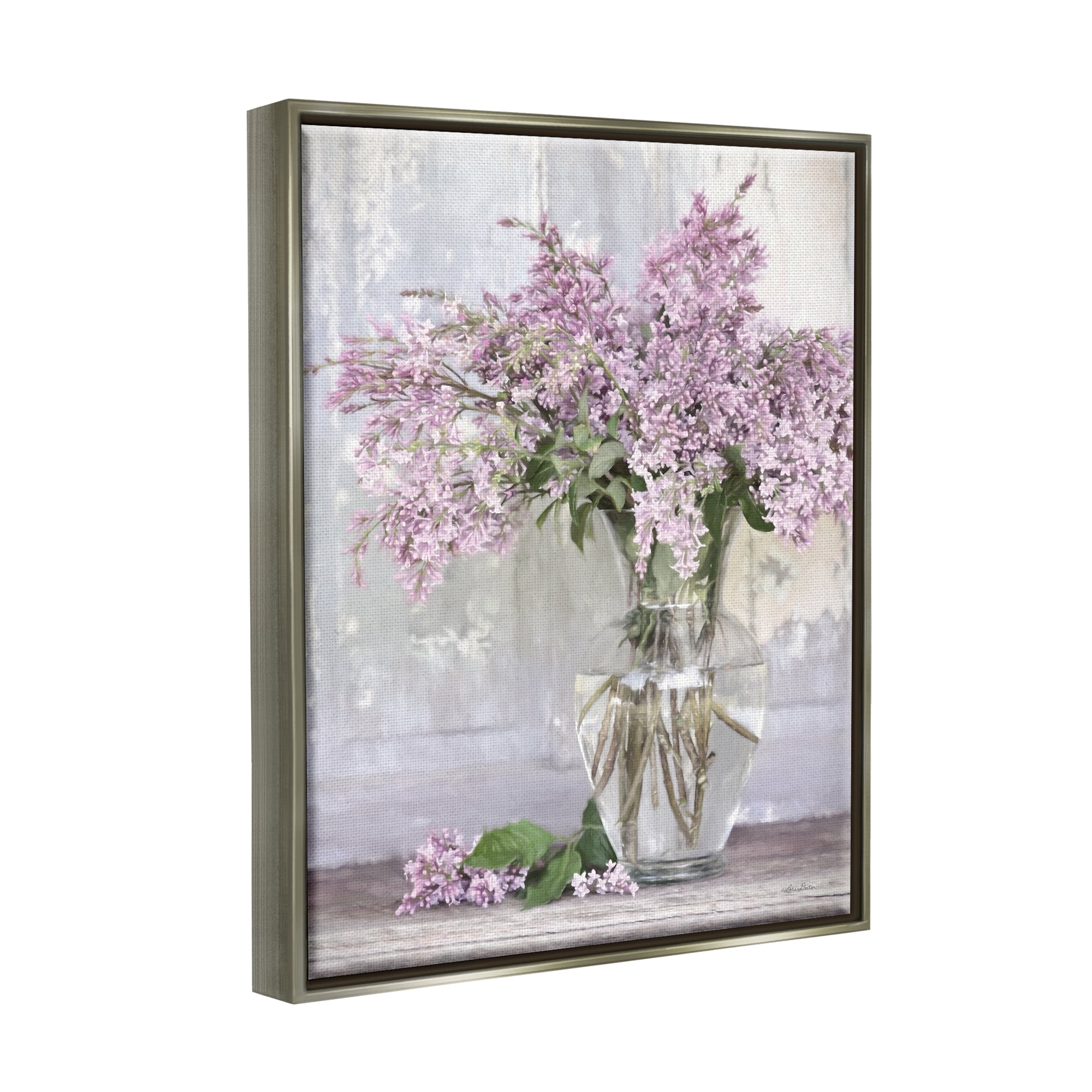 Stupell Tranquil Lilac Flower Vase Botanical & Floral Painting Gray Floater Framed Art Print Wall Art