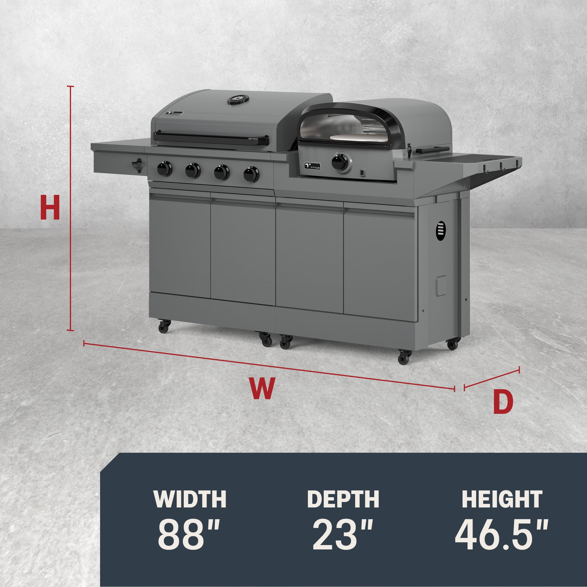 TYTUS Modular Grilling Collection 4-Burner Gas Grill, Pizza Oven with Cart, and Grill Light