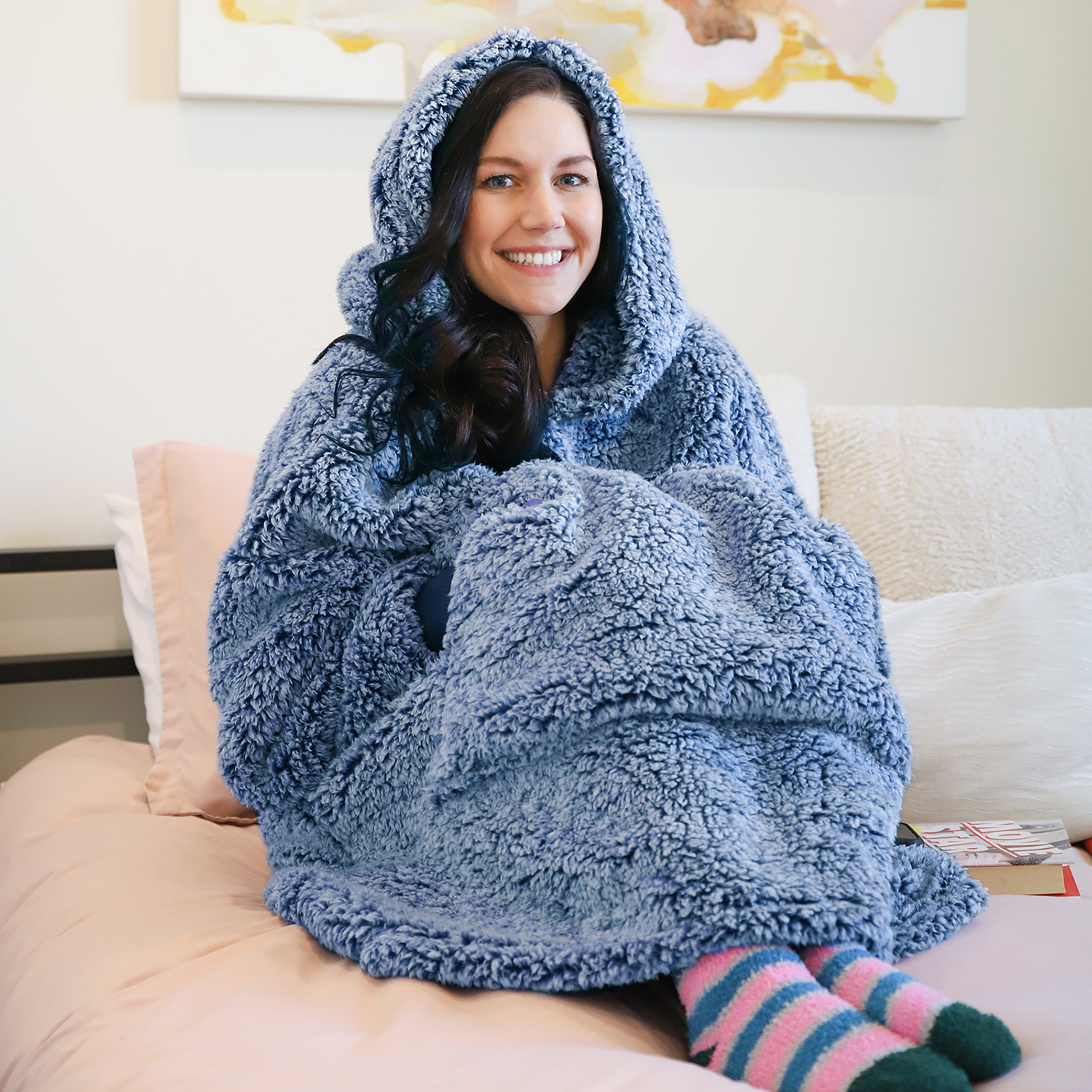 Catalonia Oversized Blanket Hoodie Sweatshirt, Wearable Sherpa Lounging Pullover for Adults Women Men