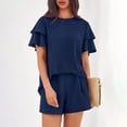 thumbnail image 6 of Two Piece Sets for Women 2026 Spring Summer Ruffle Sleeve Lounge Matching Shorts Set Casual Beach Vacation Clothes Navy XL, 6 of 7