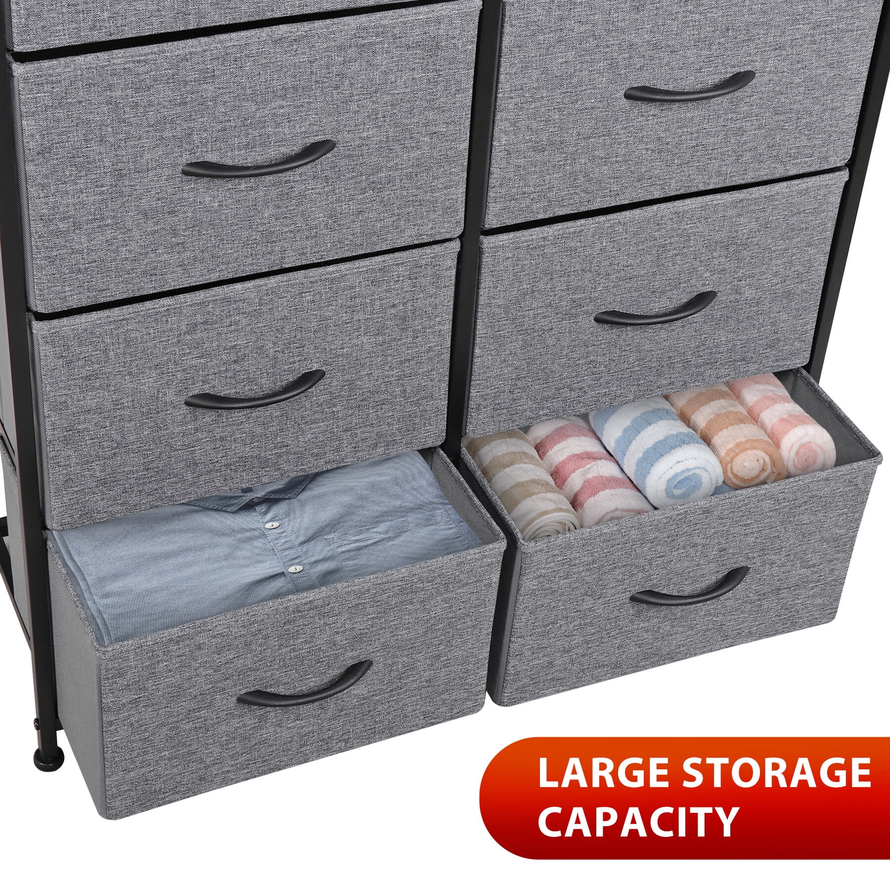 HomGarden 8 Drawer Storage Dresser Adult Vertical Fabric Chest of Drawers for Bedroom Living Room Gray