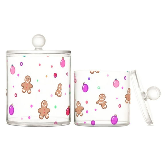 Gingerbread Man Element Pattern Translucent Plastic Cotton Swabs Canisters Large Medium Set