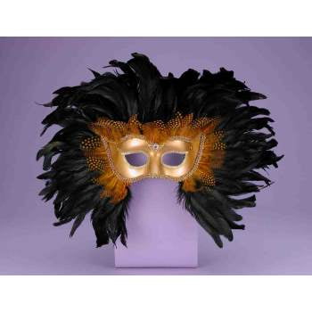 Gold Venetian Feather Mask - MASK-VENETIAN GOLD W/FEATHERS