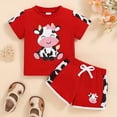 thumbnail image 2 of NOLDARES Toddler Girl Clothes Summer Outfits Cute Baby Short Sleeve T-shirt Shorts 18 Months to 6 Years(Red,6-9 Months), 2 of 9