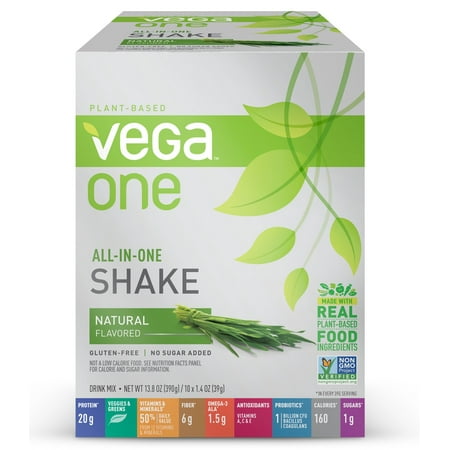 Vega One Organic All In One Shake, Plain Unsweetened 1.4 oz, pack of