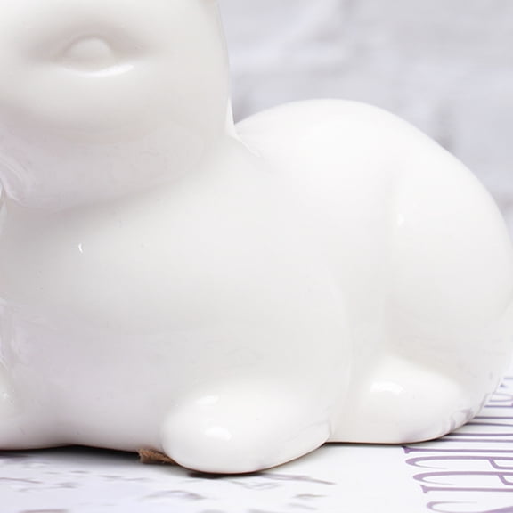 Ceramic Bunny Rabbits Figurine,Christmas Bunny Statue Easter Decorations Bunny For Art Home Decoration Weddings Crafts Gifts Bedroom Desk Home Decor(2.95x2.55x1.77in )