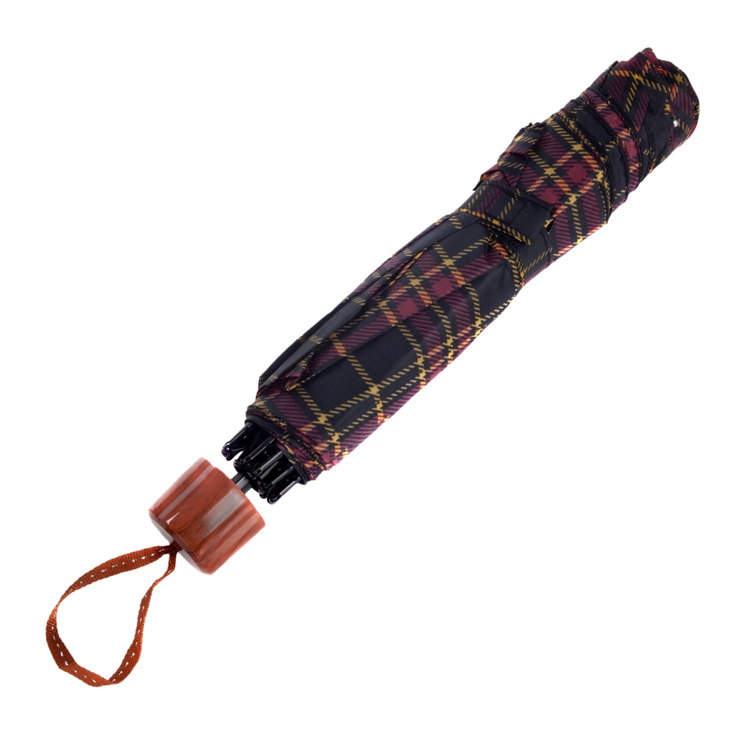 Plaid Lightweight Compact Travel Sized Windproof Nylon Umbrella With Easy Open Button