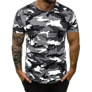 Avamo Plus Size S-5XL Mens Short Sleeve T-shirt Camo Printed Casual Slim Fit Pullover Crew Neck Tee