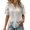 White, variant on Women Hollow Out Lace Short Sleeve Blouse ElegantStand Collar Button Front Eyelet Lace Shirt Breathable Crochet Flare Sleeve Tops Black L