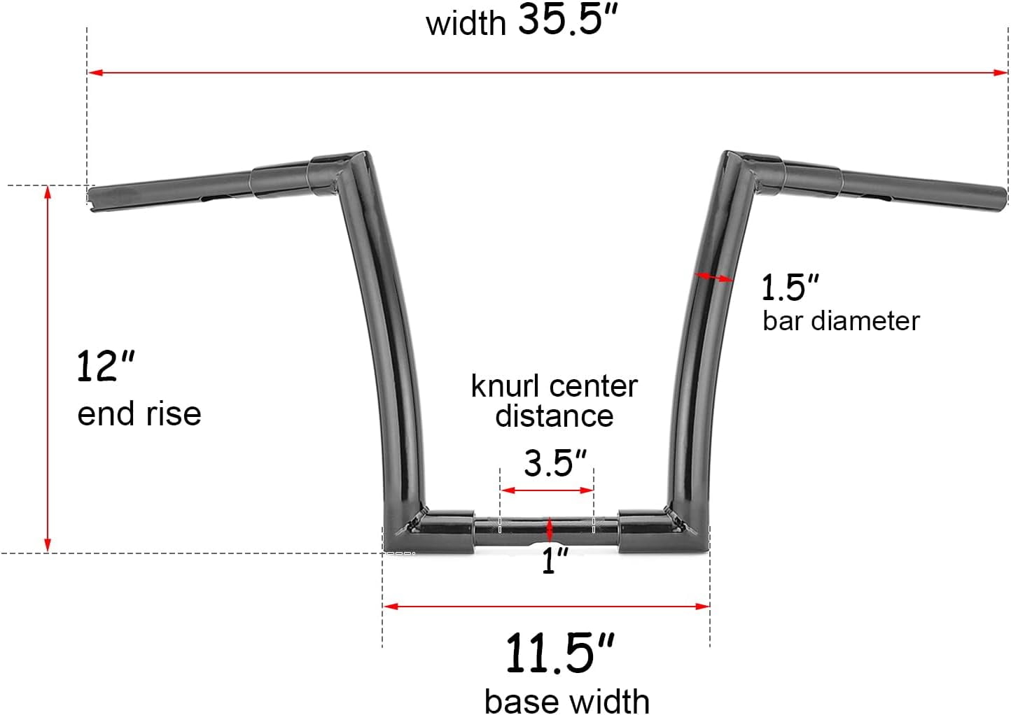 Wsays 12" Rise Ape Handlebar 1.5" Fat Monkey Bar Handlebar Black Compatible with Harley Softail Sportster XL 883 1200 Dyna with Road King 1994-2022 with Road Glide 1998-2013 Model
