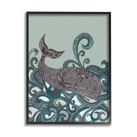 Stupell Industries Nautical Whale Surrounded Intricate Patterned Swirl Shapes Graphic Art Black Framed Art Print Wall Art, Design by Valentina Harper