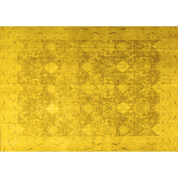 Ahgly Company Machine Washable Indoor Rectangle Persian Yellow Traditional Area Rugs, 5' x 7'
