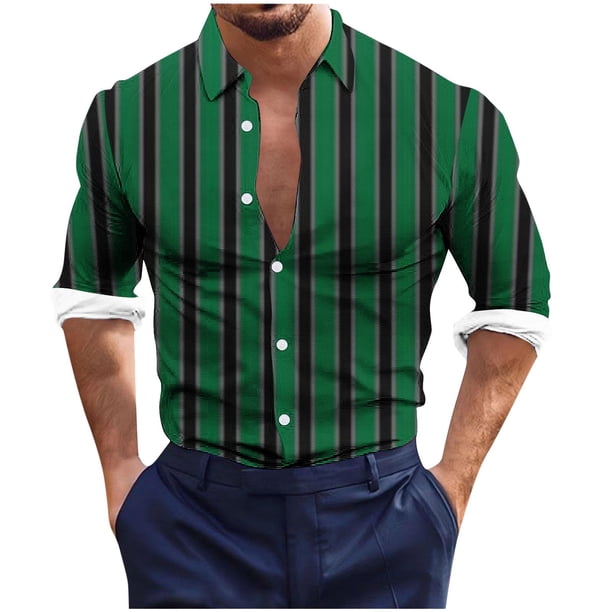 Blusa y camisa de manga larga con cuello vuelto para hombre, informal, a la moda, con botones, estampado, de poliéster