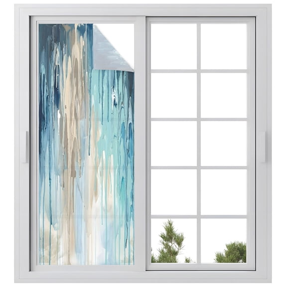 Window Privacy Film Teal Brown Abstract Stained Glass Window Film Decorative Window Cover Modern Gradient Rain Vintage Water Drops Window Clings Static Adhesive Sticker for Bathroom 23.6"x59"