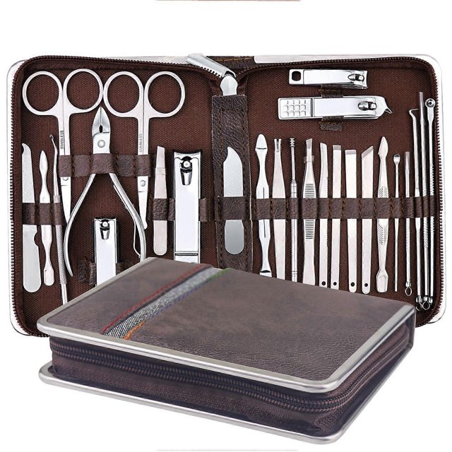 26 in 1 Manicure Set Professional Nail Clipper Set Stainless Steel Manicure Kit Nail Care Kit Pedicure Kit - Brown C26pcs-Brown -