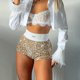 thumbnail image 2 of Pantalones cortos de lentejuelas de cintura alta para mujer: ropa de club brillante con ajuste elástico para la vida nocturna, 2 of 4