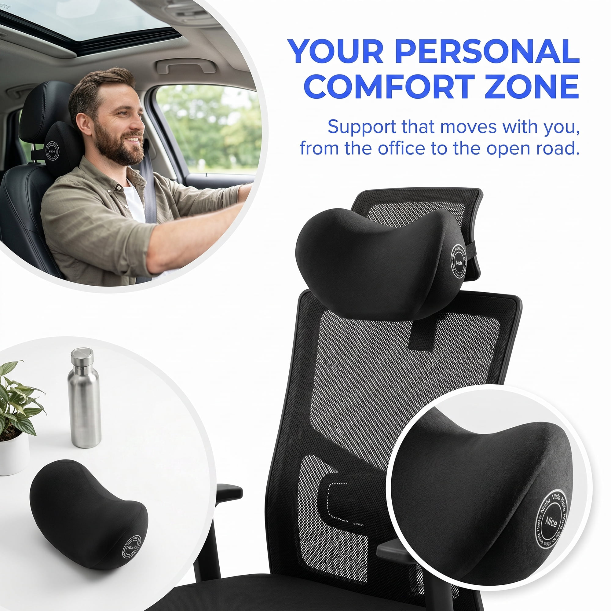Unique Bargains Neck Pillow Cotton Cervical Indoor Support Black 12.2" x 5.2" x 7.7"