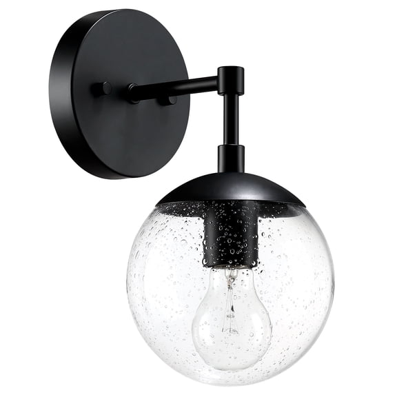 Matte Black Modern Dimmable Wall Sconce with Clear Seedy Glass Globe Shade, Kitchens, Hallways and Bathrooms