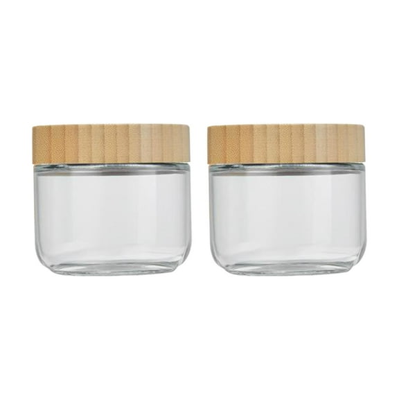 Glass Storage Jars with Wooden Lid - Airtight Food Containers for Dry Goods, Coffee, Tea, Grains - Transparent Kitchen Pantry Organization Set