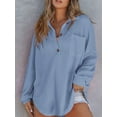 thumbnail image 4 of Women Waffle Knit Tops Henley Shirts Long Sleeve V Neck Solid Color Casual Tunic Blue S, 4 of 6