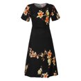 thumbnail image 3 of Women's Casual Dress Elegant O-Neck A-Line Long Sleeve Short Sleeve Printed Dress for Everyday Wear on Platform Black L, 3 of 3