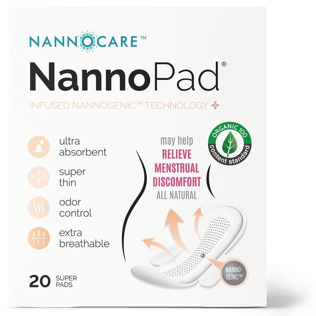 Almohadilla sanitaria NannoPad de algodón superorgánico, 1 paquete (20 almohadillas)