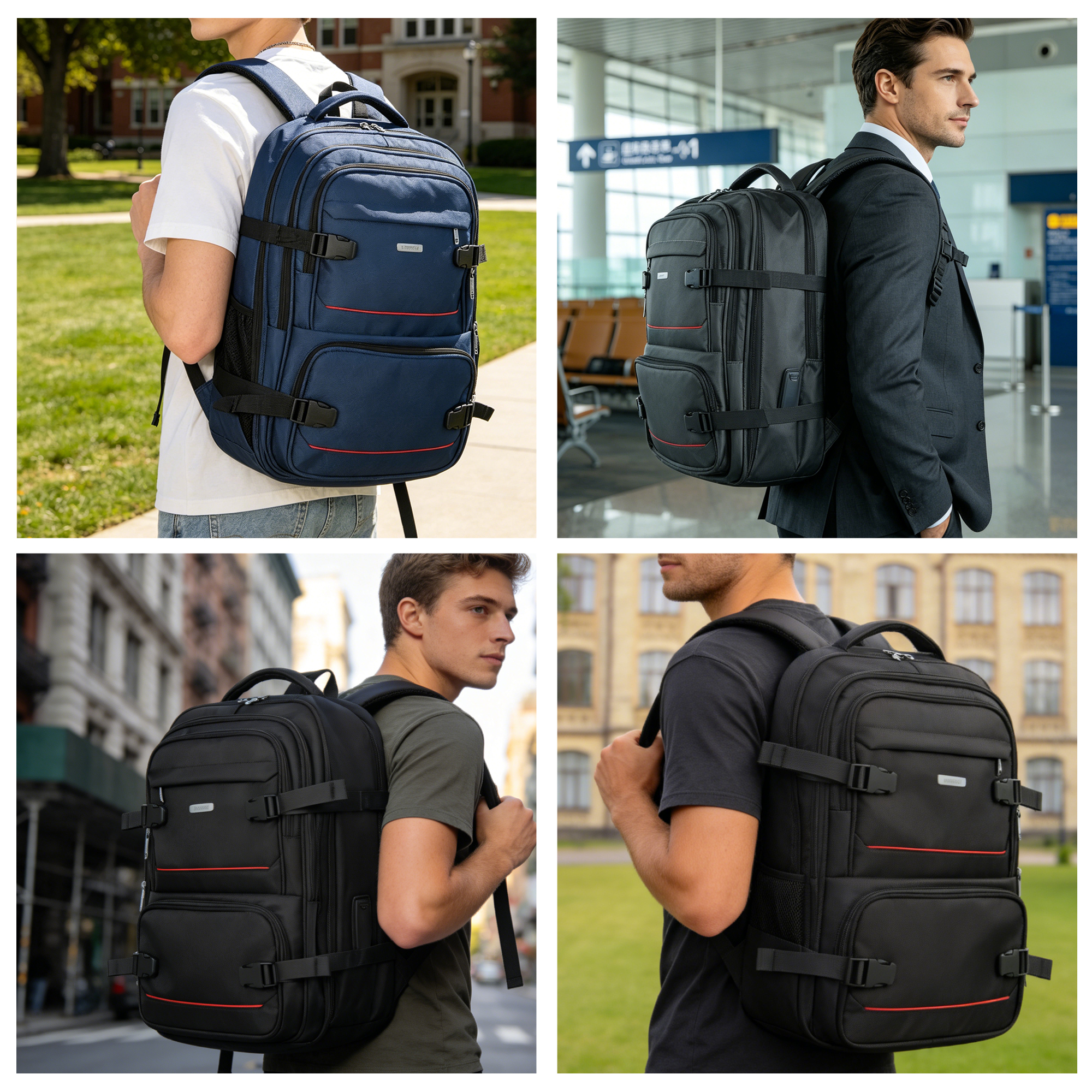 Mochila de viaje de equipaje de mano para laptop de negocios de 19 pulgadas, antirrobo, delgada y resistente, para escuela y universidad. Azul 4