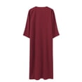 thumbnail image 7 of Men's Thobe Muslim Clothes V-Neck Long Sleeve Pullover Middle East Saudi Kaftan Abaya Dubai Arab Robe with Embroidery Wine, 7 of 7