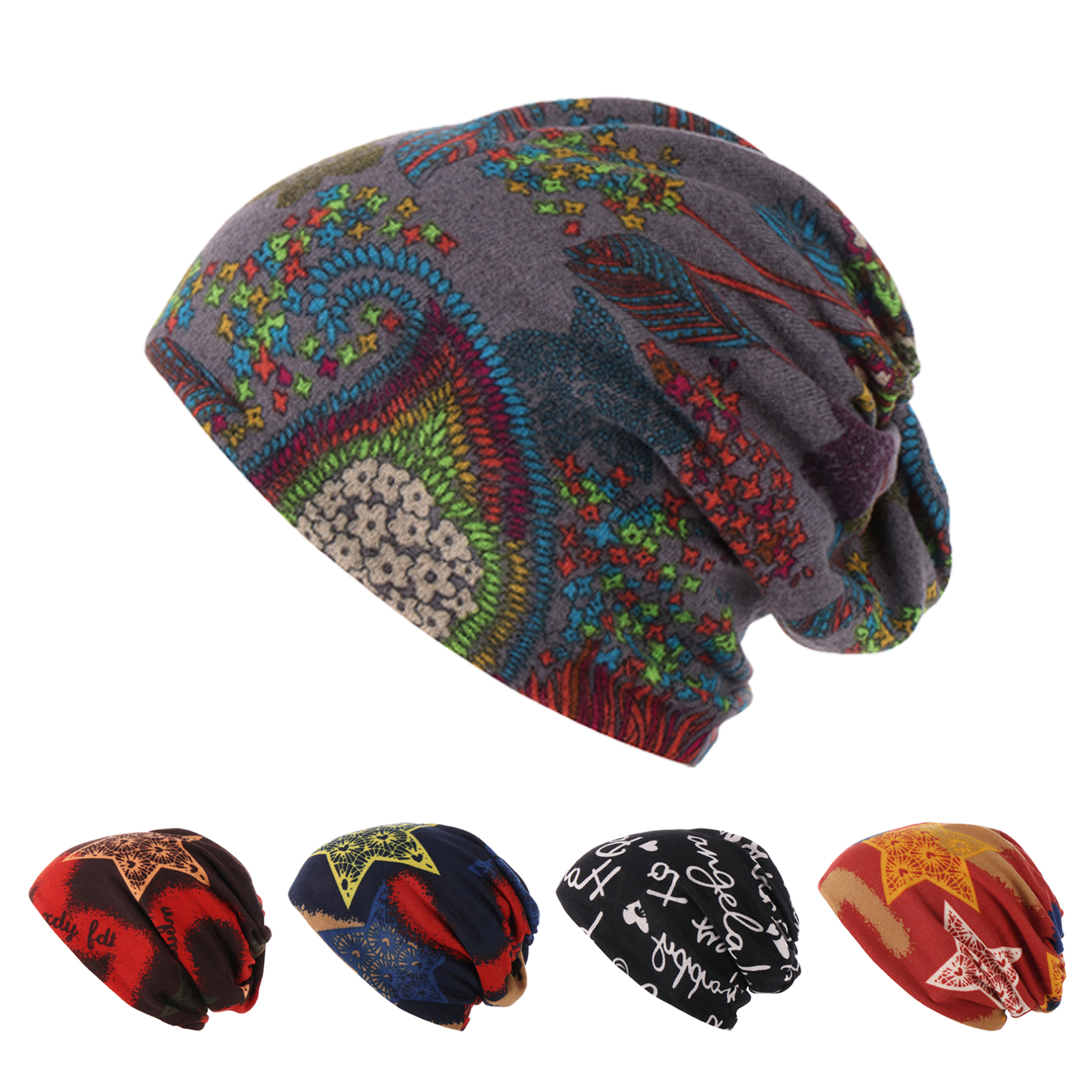 Winter Women Hat Fashion Print Stretchy Multipurpose Fine Stitching