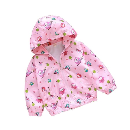 

BIZIZA Kids Baby Jacket Coat Cartoon Print Zip Up Long Sleeve Pockets Hooded for 2-8Y Chlid Tops Hot Pink 110