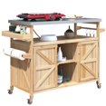 thumbnail image 5 of Glavbiku Kitchen Island,Rolling Bar Cart with Stainless Steel Top,Spice Rack for Outdoor,Natural, 5 of 14