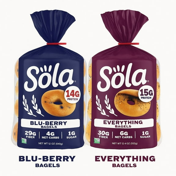 Sola Bread Blu-Berry Bagels, & Bread Wheat Everything Bagels