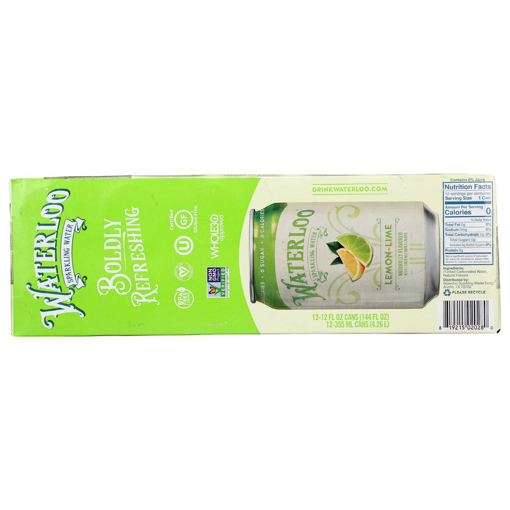 Waterloo Lemon Lime Sparkling Water, 144 Fluid Ounce -- 2 per Case.