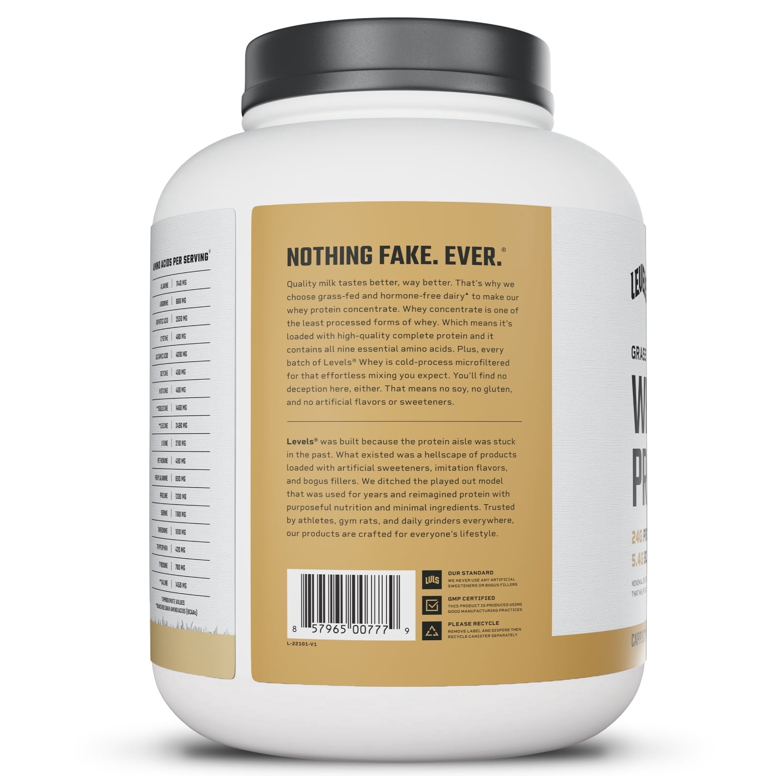 Levels Grass Fed Whey Protein Powder, No Artificials, 24G of Protein, Cappuccino, 5LB